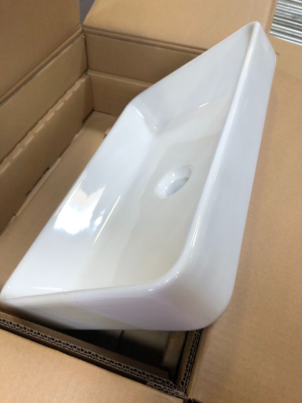 Photo 2 of 22 in. Ceramic Rectangular Vessel Bathroom Sink in White
