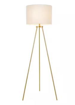 Photo 1 of Quinby 58 in. Gold Tripod Floor Lamp with White Fabric Shade - Title 20
