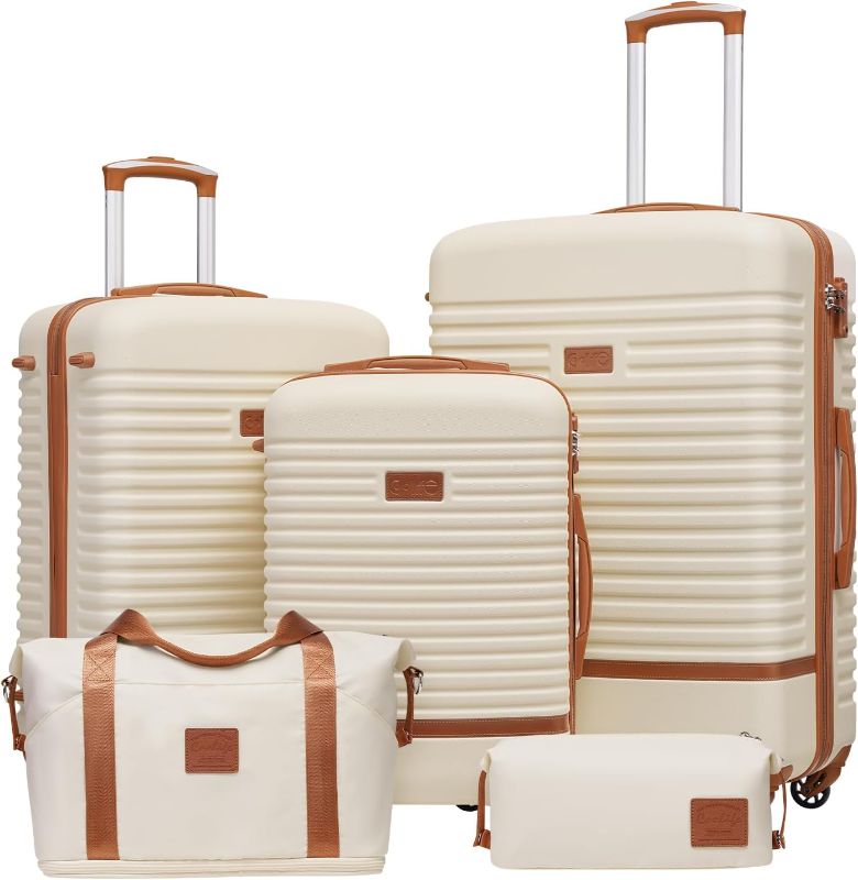 Photo 1 of Coolife Suitcase Set 3 Piece Luggage Set Carry On Travel Luggage TSA Lock Spinner Wheels Hardshell Lightweight Luggage Set(White, 5 piece set)
