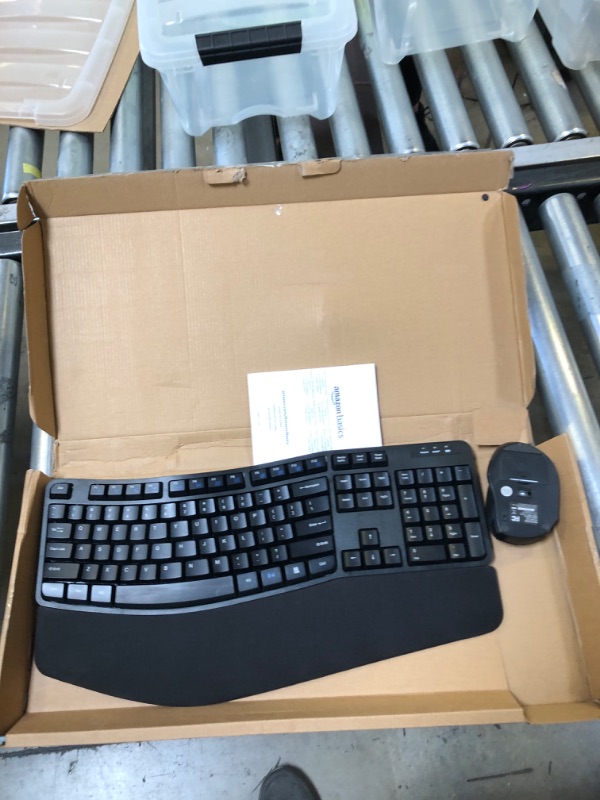 Photo 2 of Amazon Basics Ergonomic Wireless Keyboard Mouse Combo - QWERTY - Black