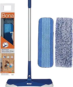Photo 1 of Bona Premium Microfiber Floor Mop for Dry and Wet Floor Cleaning - Includes Microfiber Cleaning Pad and Microfiber Dusting Pad - Dual Zone Cleaning Design for Faster Cleanup
