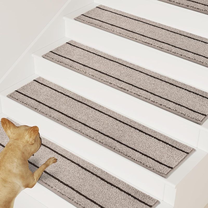 Photo 1 of PURRUGS Peel & Stick Self-Adhesive Carpet Stair Treads 8"x30", 15-Pack, Non-Slip Machine Washable Soft Stair Rugs for Wooden and Hard Surface Steps, Safety Stair Covers for Dogs, Kids & Seniors
