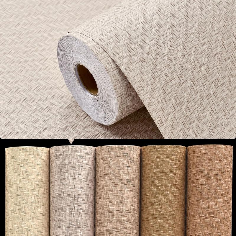 Photo 1 of Haimin Fabric Wallpaper Textured Contact Paper (24in X 393in) Grasscloth Wallpaper Peel and Stick Faux Linen Wall Paper Waterproof Wall Sticker Vinyl...
