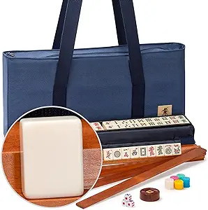 Photo 1 of Yellow Mountain Imports American Mahjong Game Set, Sapphire with Blue Soft Case - All-in-One Racks with Pushers, Wright Patterson Scoring Coins, Dice, & Wind Indicator