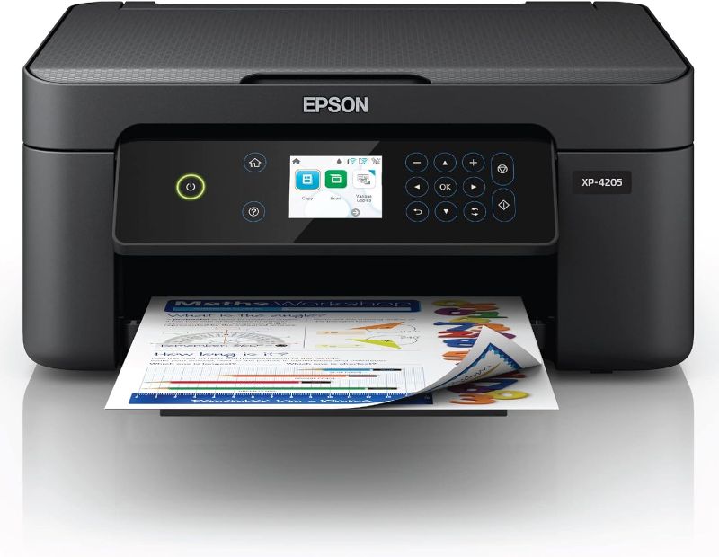 Photo 1 of Epson XP-4205 Expression Home All-in-One Wireless Color Inkjet Printer, Black - Print Copy Scan - 2.4" Color Display, 10.0 ppm, 5760 x 1440 dpi, Auto 2-Sided Printing, Voice Activated, USB and WiFi
