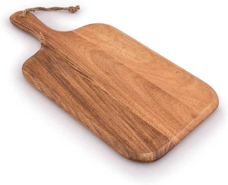 Photo 1 of Acacia Wood Cutting Board, for Meat, Cheese, Bread, Vegetables & Fruits, with Grip Handle (15" x 7")
