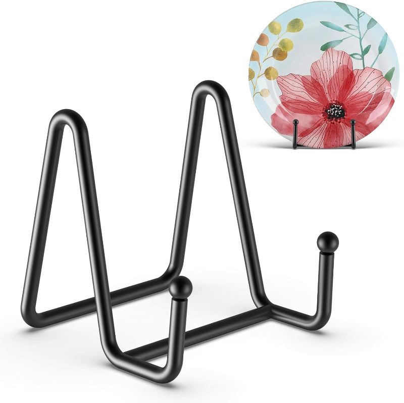 Photo 1 of 3 Pack 3 Inch Plate Stands for Display Picture - Small Table Top Display, Decorative Metal Frame Holders for Book, Photo and Platter, Tabletop Art, Black
