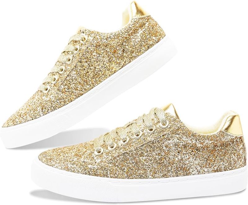 Photo 1 of Glitter Sparkly Fashion Sneakers Shoes Shiny Casual Shoes Bling Sequin Concert Low Cut Lace up Shoes- SIZE 12
