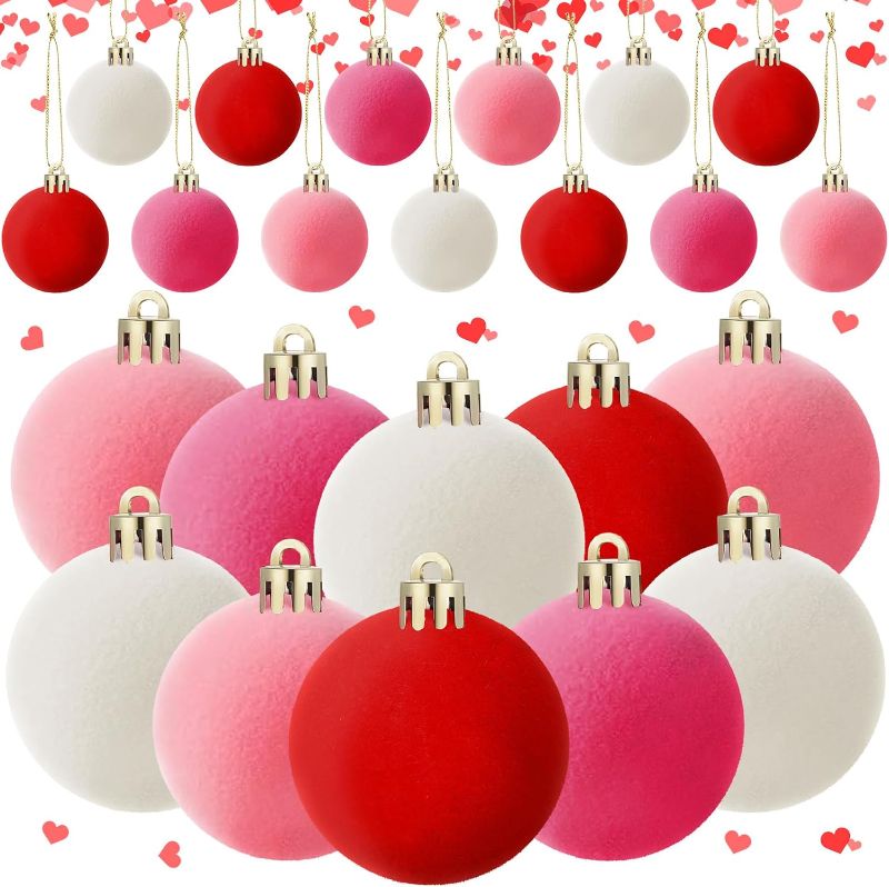 Photo 1 of 24 Pcs Valentine's Day Hanging Ball Ornaments 2'' Velvet Valentines Ball Ornaments Pink Red White Decorative Hanging Ornaments Velvet Plastic Ornaments for Holiday Party Decor(Sweet Color)
