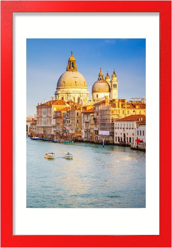 Photo 1 of 12x18 Picture Frame Red Solid Wood Photo Frames Display Pictures 10x14 with Mat or 12x18 Without Mat Colorful Frame For Tabletop Display or Wall
