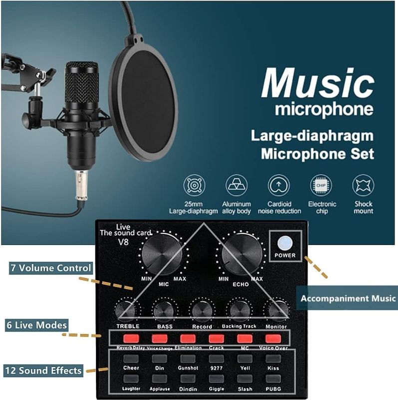 Photo 1 of Podcast Equipment Bundle, BM-800 Condenser with Voice Changer, Recording Studio Package - Podcast Microphone Bundle for Laptop, Streaming/Live Broadcast/YouTube Recording (AM200-V8)
