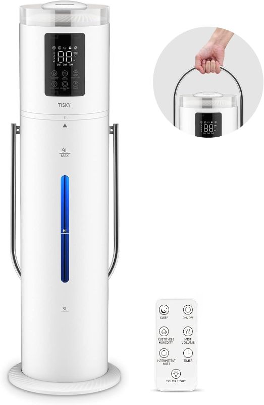 Photo 1 of 2.38Gal/9L Humidifiers for Bedroom Large Room, TISKY Cool Mist Ultrasonic Top Fill 4 speed Humidifier with Humidistat for Home Plant Office Wholehouse, Intermittent Spray, Timer, 360° Nozzle, upto 90H
