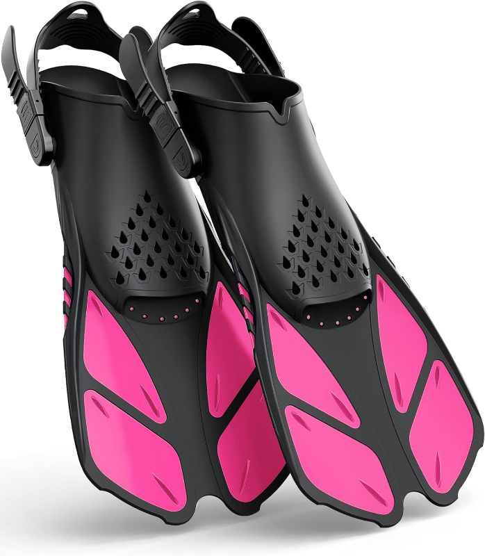Photo 1 of Greatever Snorkel Fins Adjustable Buckles Open Heel Swim Flippers Travel Size Short Swim Fins for Snorkeling Diving Swimming Adult Men Womens - SET
