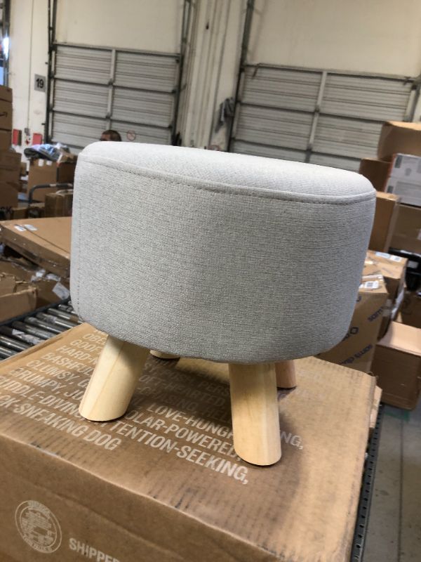 Photo 1 of Asense Round Small Footrest Ottoman Stool Line Fabric Padded Footstools with Non-Skid Wooden Legs, Dark Beige
