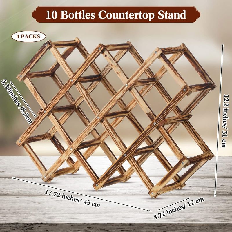 Photo 1 of 1 Pack 10 Bottles Wooden Wine Rack, Freestanding Wine Rack Foldable Countertop Wine Rack Display Shelf Countertop Wine Bottle Holder Wine Shelves for Kitchen, Home, Bar, Pantry (Baked Color)
