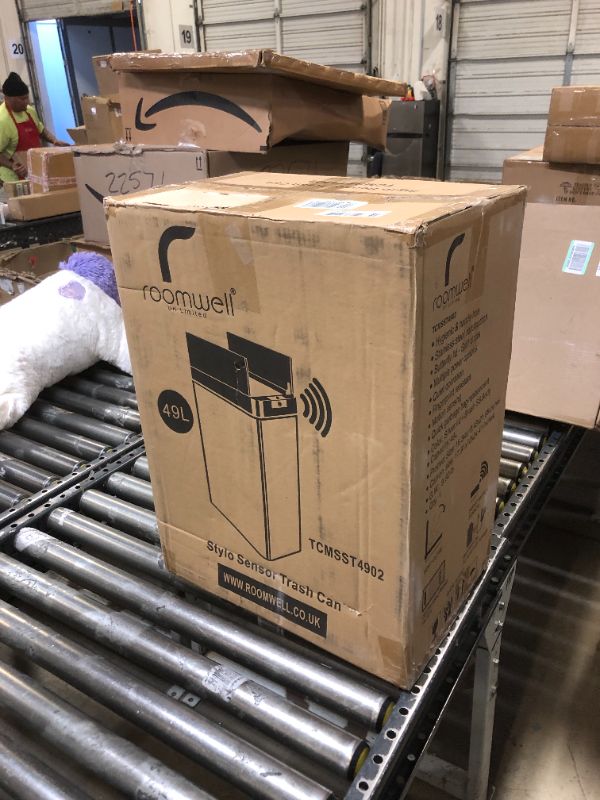 Photo 1 of ROOMWELL Automatic Trash Can Kitchen 13+ Gallon - Stainless Steel Garbage Can Touchless with Motion Sensor Lid and Infrared Light with AC Power Adapter