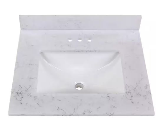 Photo 1 of 25 in. W x 22 in. D Cultured Marble White Rectangular Single Sink Vanity Top in Pulsar
