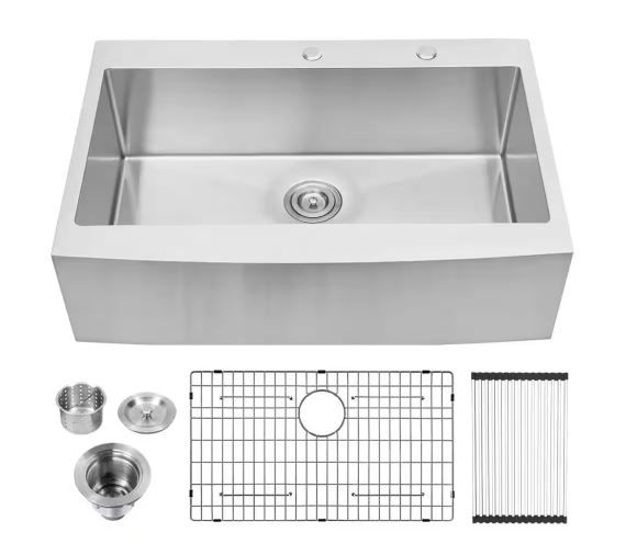 Photo 1 of 33 in. Drop in Farmhouse Single Bowl 16 Gauge Stainless Steel Kitchen Sink with Bottom Grids
