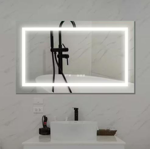Photo 1 of 40 in. W x 24 in. H Large Rectangular Frameless LED Light Wall Mounted Bathroom Vanity Mirror in Silver
