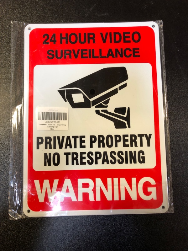 Photo 2 of 4 Pack Private Property No Trespassing Warning Sign,10x7 Inches 0.4 Aluminum Anti-Rust, 24 Hours Video Surveillance Warning Signs Outdoor Use