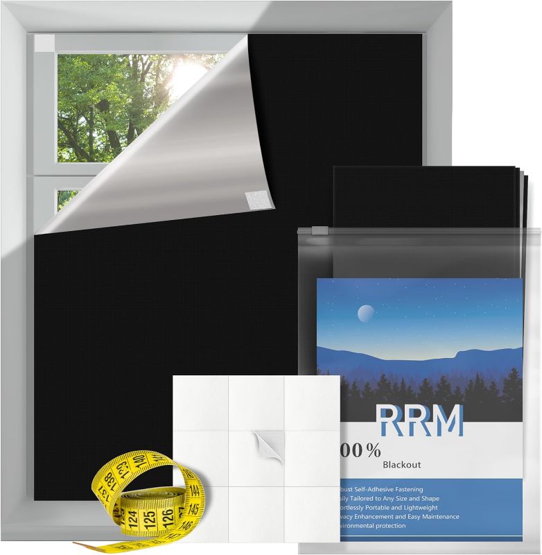 Photo 1 of Blackout Curtains for Bedroom, 20"x79" Removable Black 100% Blackout Windows Shades with Self-Adhesive Hook & Loop Tabs, DIY Temporary Blackout Blinds Curtain for Baby Nursery Office Dorm
