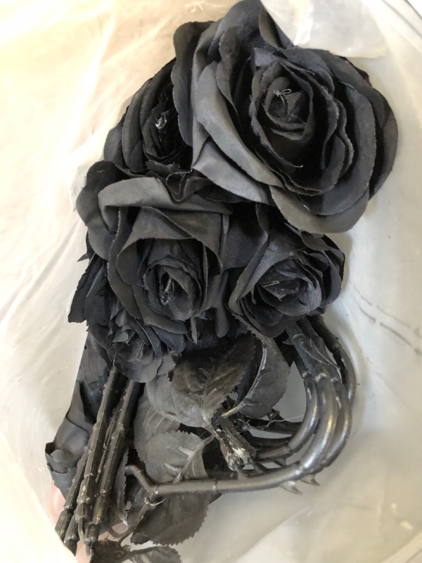 Photo 1 of 10PCS Single Artificial Silk Roses Flowers Bulk Fake Single Stem Blooming Roses for DIY Floral Arrangement Table Centerpiece Wedding Bouquet Home Decoration (Black)