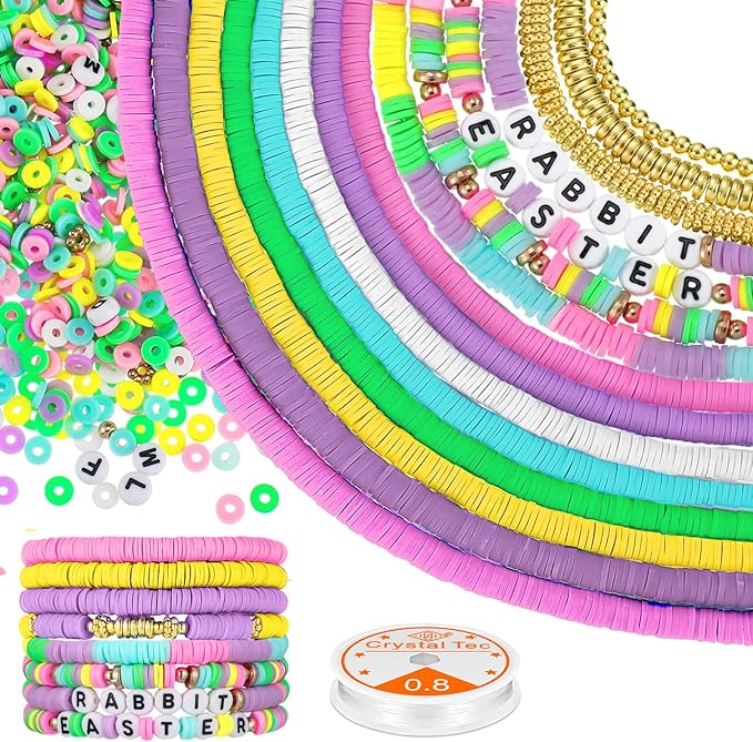 Photo 1 of Ferraycle 5700 Pcs Holiday Clay Beads St. Patrick's Day Easter Winter Valentine's Day Mardi Gras Heishi Clay Beads Set for DIY Necklace Earring Bracelet Making(Macaron Series)
