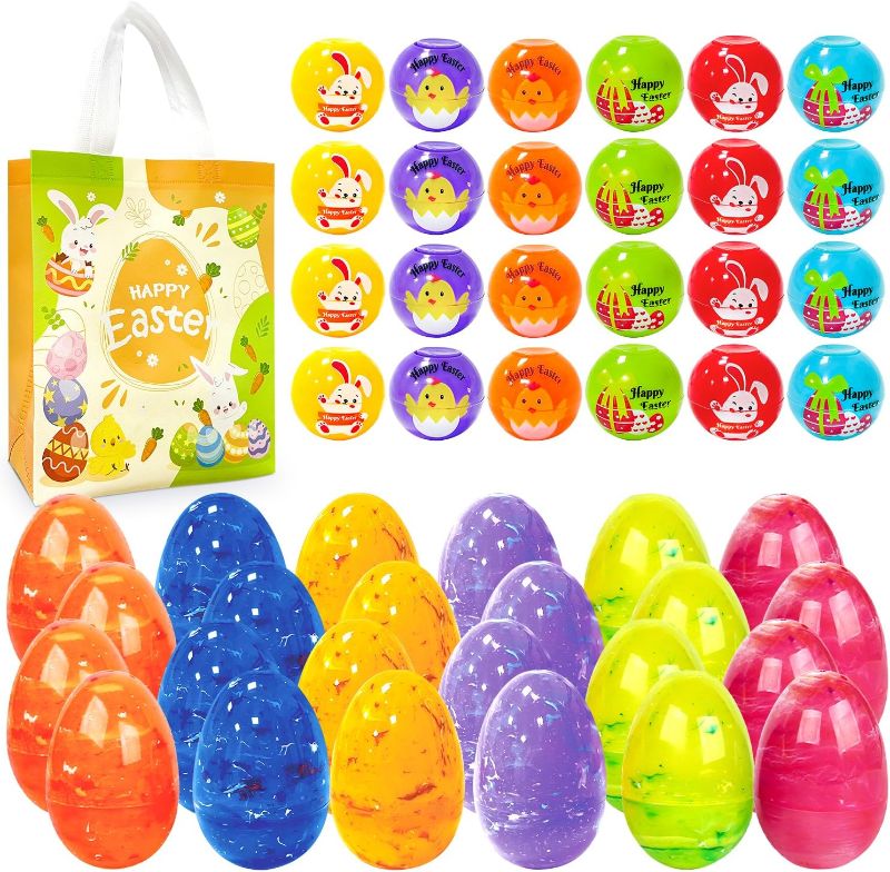 Photo 1 of 24Pcs Easter Marble Eggs with Spinner Toys, 1pc Non Woven Bags for Easter Theme Party Favors, Supplies for Easter Egg Hunt, Basket Stuffers/Fillers, Classroom Prize Supplies Toddler Boys Girls
