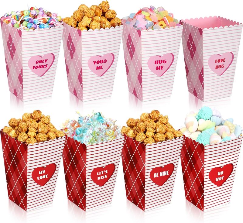 Photo 1 of 48 Pcs Valentine's Day Popcorn Boxes Valentine's Day Conversation Hearts Treat Candy Boxes for Valentine's Birthday Wedding Party Favor Supply (Romantic Style)
