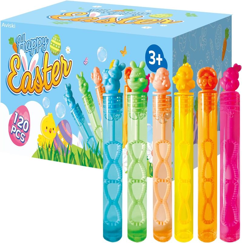 Photo 1 of 120Pcs Easter Day Bubble Wands, Mini Bubble Wands for Party Favors, Easter Colorful Gift Toys for Girls Boys Kids Toddler Adults, Party Bag Stuffers Goodie Bag Filler, Classroom Prizes
