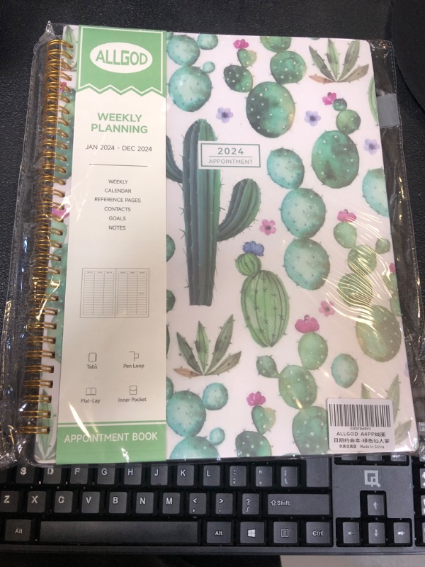 Photo 2 of Appointment Book 2024 Weekly & Monthly Planner 8.5"x11", Large Schedule Planner 2024 Daily Hourly Planner Appointment with Spiral Bound, 15 Minute Increments, Tabs, Pocket, Cactus