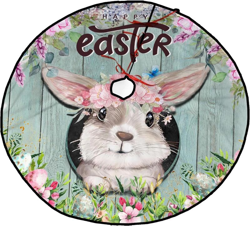 Photo 1 of 
Happy Easter Tree Skirt 30 Inch Easter Rabbit Eggs Christmas Tree Skirt for Holiday Party Decorations
