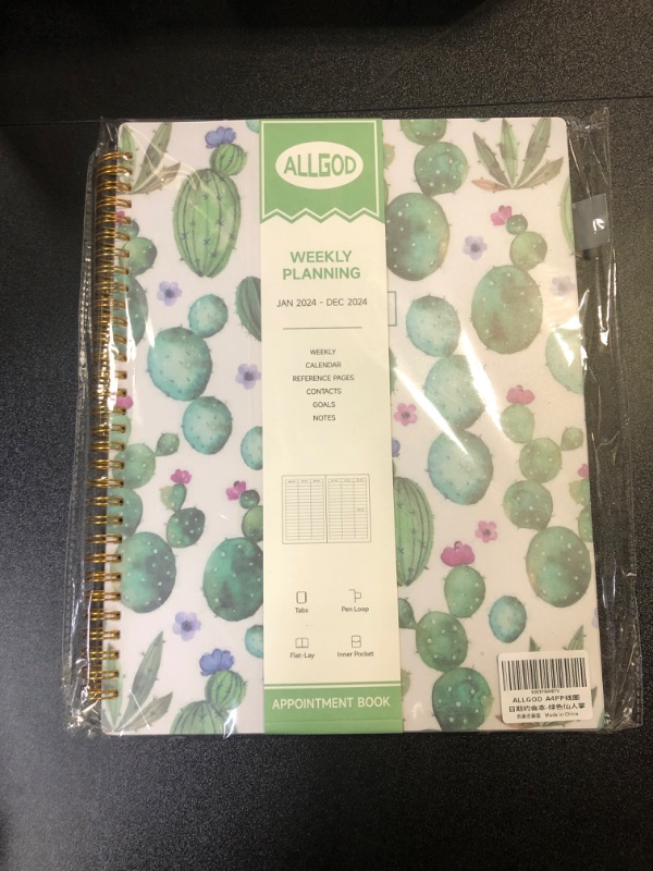 Photo 2 of Appointment Book 2024 Weekly & Monthly Planner 8.5"x11", Large Schedule Planner 2024 Daily Hourly Planner Appointment with Spiral Bound, 15 Minute Increments, Tabs, Pocket, Cactus