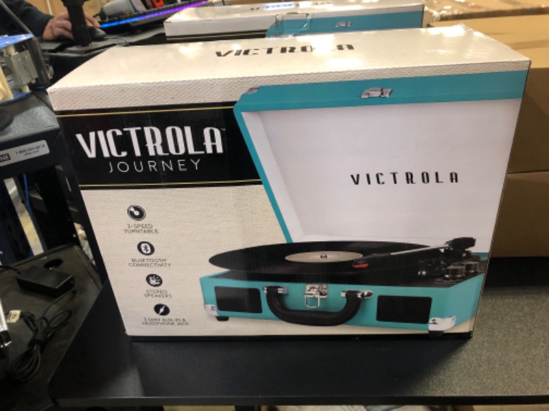 Photo 2 of Victrola Vintage 3-Speed Bluetooth Portable Suitcase Record Player & Vintage Vinyl Record Storage and Carrying Case, Fits All Standard Records - 33 1/3, 45 and 78 RPM, Holds 30 Albums