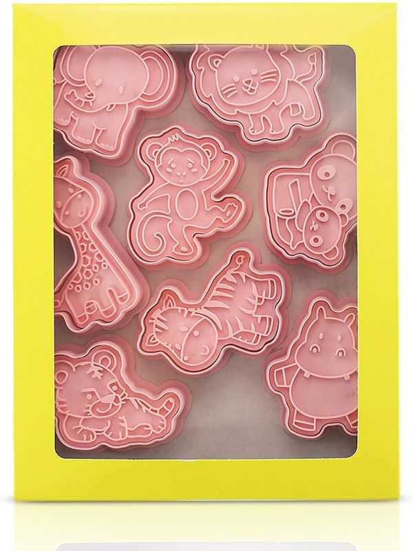 Photo 1 of 8Pcs Animal Cookie Cutters With Plunger Stamps Set, 3D Animal Shape Cookie Cutters Embossing Cutter for Biscuit Fondant Cheese Baking Molds
