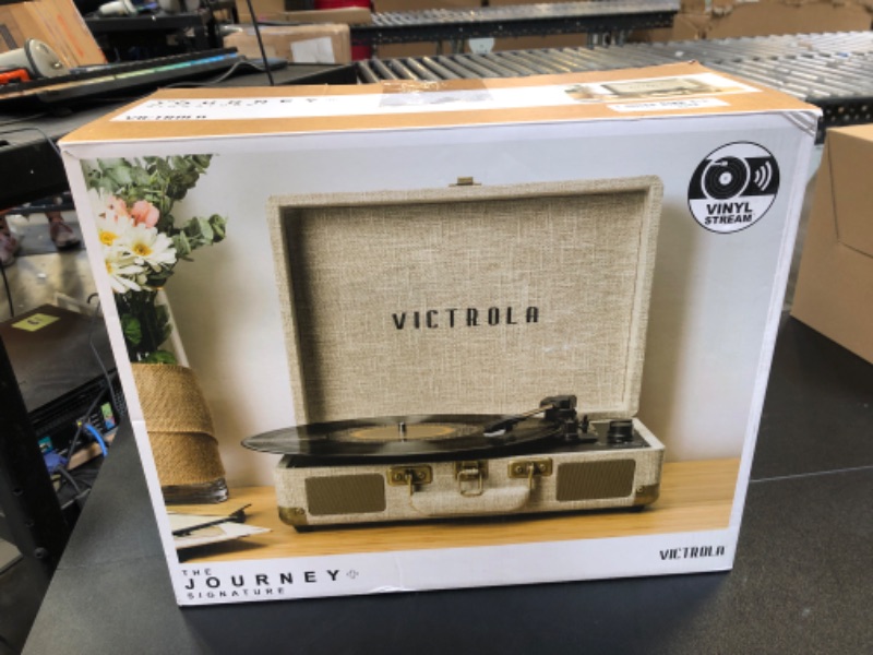 Photo 2 of Victrola Journey+ Signature Turntable Record Player - 33-1/3, 45 & 78 RPM Suitcase Vinyl Record Player, Bluetooth Connectivity & Built-in Speakers, Stereo RCA Output, Linen Finish, Cream