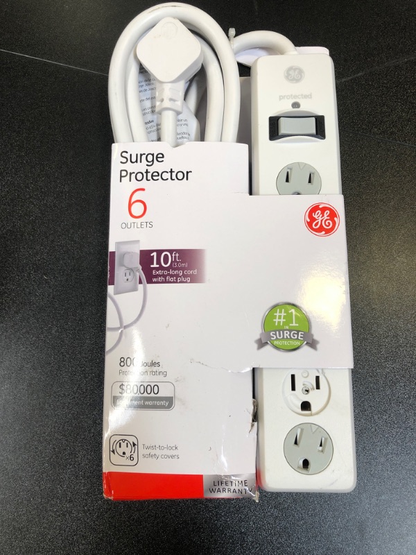 Photo 2 of GE 14092 6 Outlet Surge Protector White 10 ft Cord