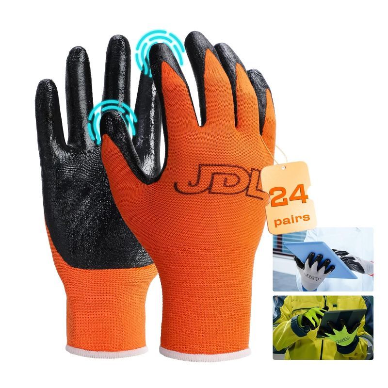 Photo 1 of 24 PACK ORANGE, M Work Gloves with Micro Foam Nitrile Coated