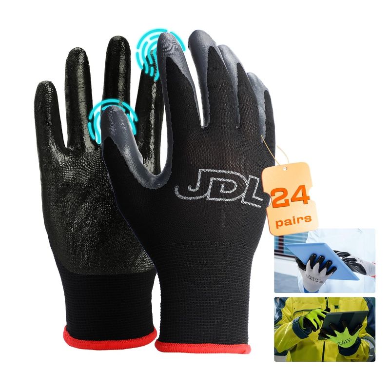 Photo 1 of 24 PACK BLACK, M Work Gloves with Micro Foam Nitrile Coated