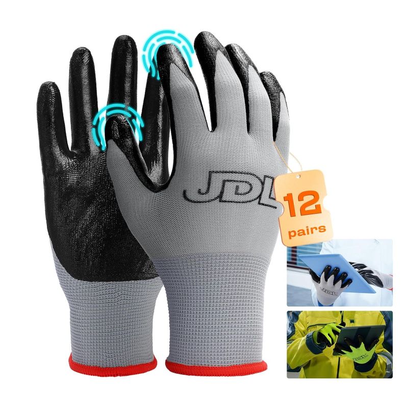 Photo 1 of 12 PACK GREY XXL Safety Work Gloves with Nitrile Coating-Waterproof Palm