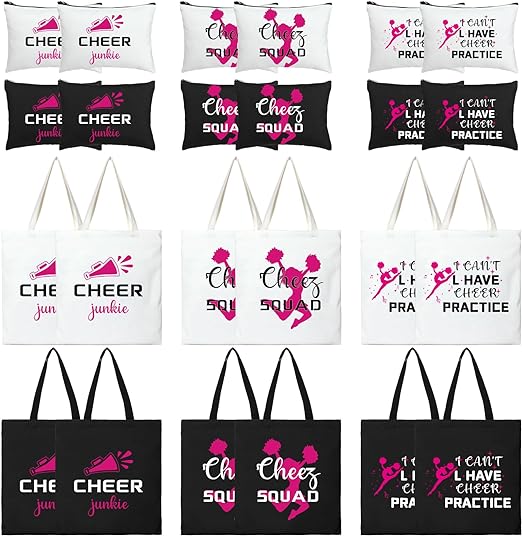 Photo 1 of 24 Pcs Cheerleading Gifts Set Cheer Tote Bag and Cheer Makeup Bag Cheer Bags for Cheerleaders Team Gifts Cheer Accessories Portable Travel Cheerleading Bag for Women Girls Teammates, 2 Colors
