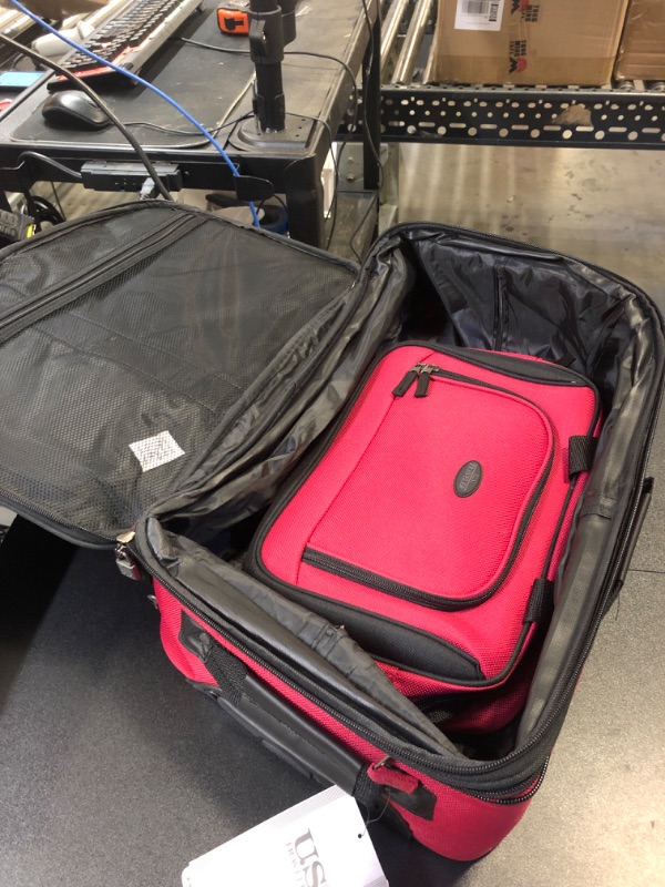 Photo 3 of U.S. Traveler Rio Rugged Fabric Expandable Carry-on Luggage Set, Red, 2 Wheel 2 Wheel Red
 (MAJOR DAMAGE TO THE BACK )