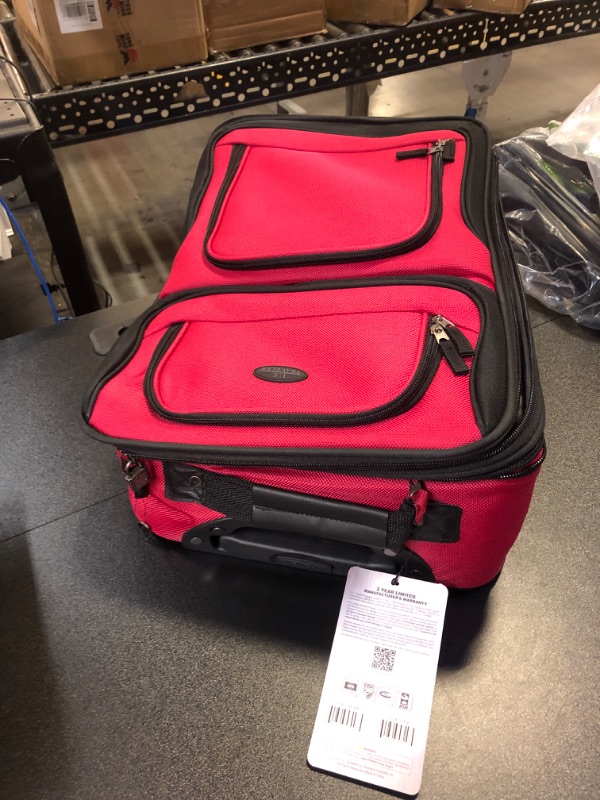 Photo 2 of U.S. Traveler Rio Rugged Fabric Expandable Carry-on Luggage Set, Red, 2 Wheel 2 Wheel Red
 (MAJOR DAMAGE TO THE BACK )