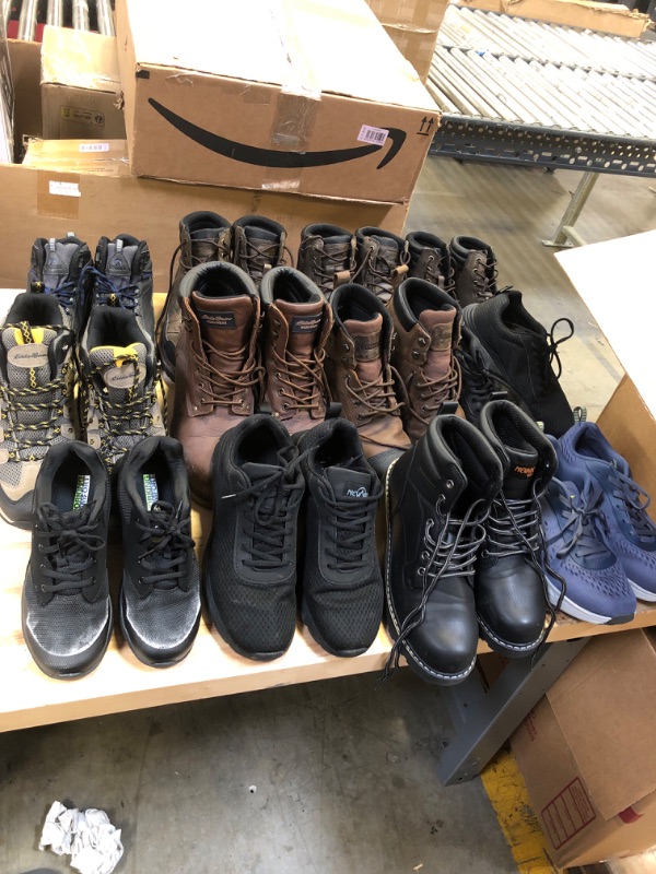 Photo 1 of  12 PAIRS OF BOOTS/SHOES DIFFERENT SIZES - SOLD AS IS