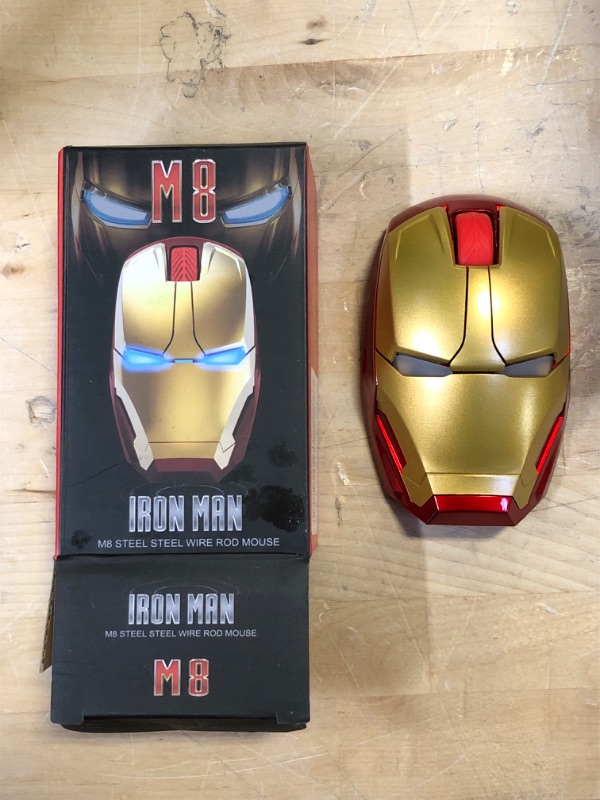 Photo 2 of NYIEFADA Iron Man Wireless Light-Up Mouse Silence 2.4G Ergonomic Optical Laptop Mice Cool Novelty 3 Adjustable DPI for Left/Right Hand Compatible with Windows, Mac, and Linux Gold