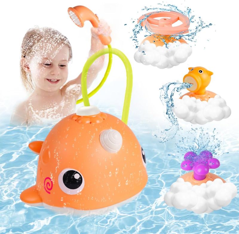 Photo 1 of Baby Bath Toys, VATOS 4 in 1 Baby Bath Shower Head for Kids with 3 Spray Water Sprinklers, Waterproof Toddler Bathtub Shower Squirt Toy for Infant Summer Swimming Pool Beach Sink Bathtime