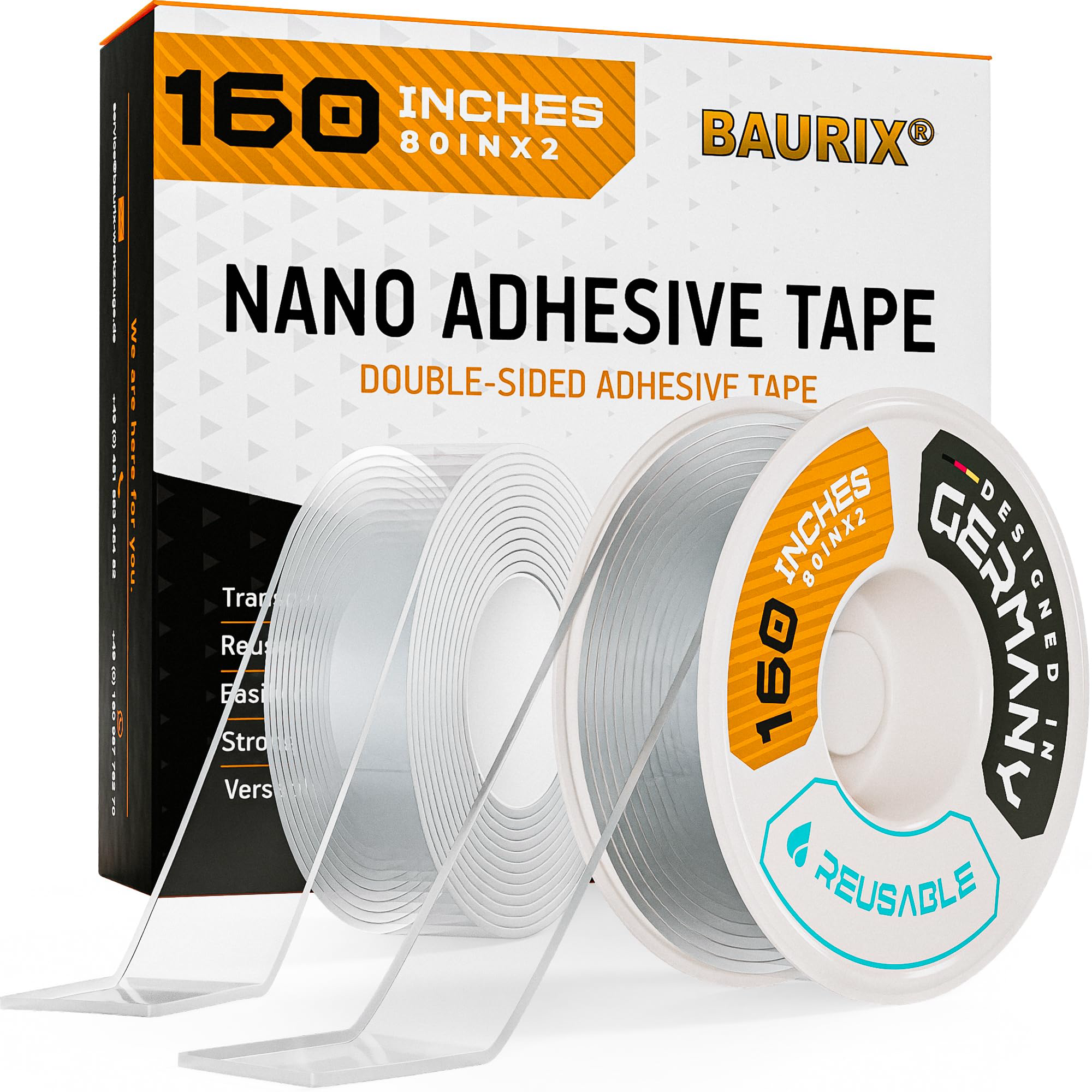 Photo 1 of BAURIX® Nano Tape, Strong Double Sided Tape Heavy Duty, Clear Double Sided Mounting Tape, Reusable Adhesive Tape for Wall Hanging, Two Sided Tape Heavy Duty, Carpet Tape - Rug Tape, 6.5ft long/2pack 80 Inch x 1.2 Inch 2