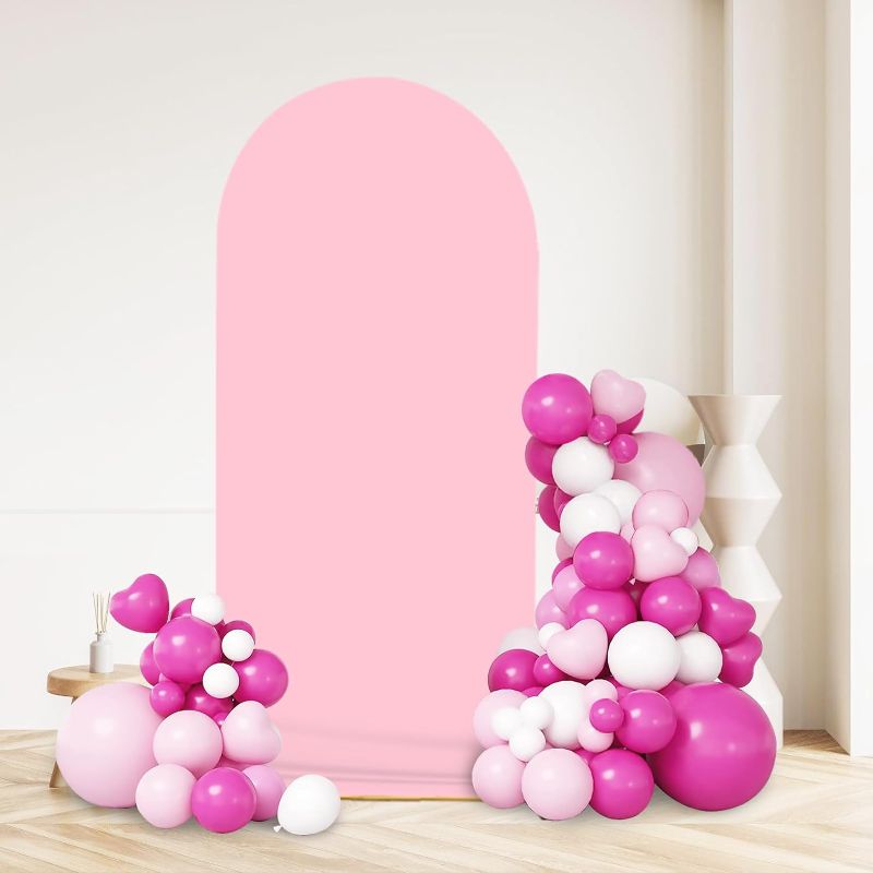 Photo 1 of AIBIIN 2x5ft Pink Spandex Arch Backdrop Cover Pink Wedding Arch Cover Fit Round Top Backdrop Stand Arch Wall Backdrop Cover for Wedding Baby Shower Bridal Shower Birthday Events Party Decorations
