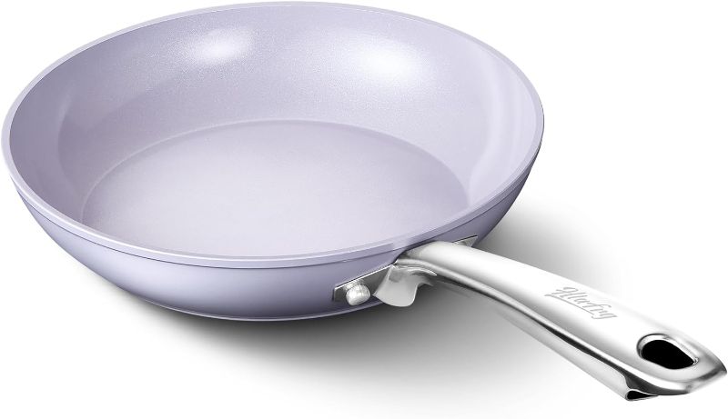 Photo 1 of HLAFRG 8 Inch Nonstick Frying Pan, Ceramic Skillet, Omelet Pan, Even Heating and Less Oil,8 inch Small Pan with Heat-Resistant Handle,Suitable for All Stoves, Purple
