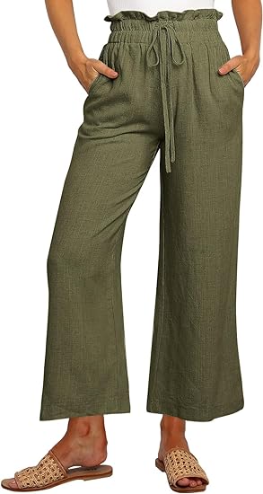 Photo 1 of SIZE XL LILLUSORY Women's Linen Pants Casual High Waisted Wide Leg Paperbag Pants with Pockets
